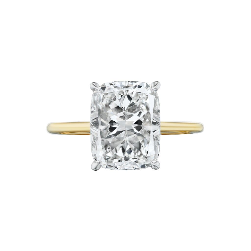 Platinum, Gold and 4.02ct Cushion Shape Diamond Solitaire Engagement Ring