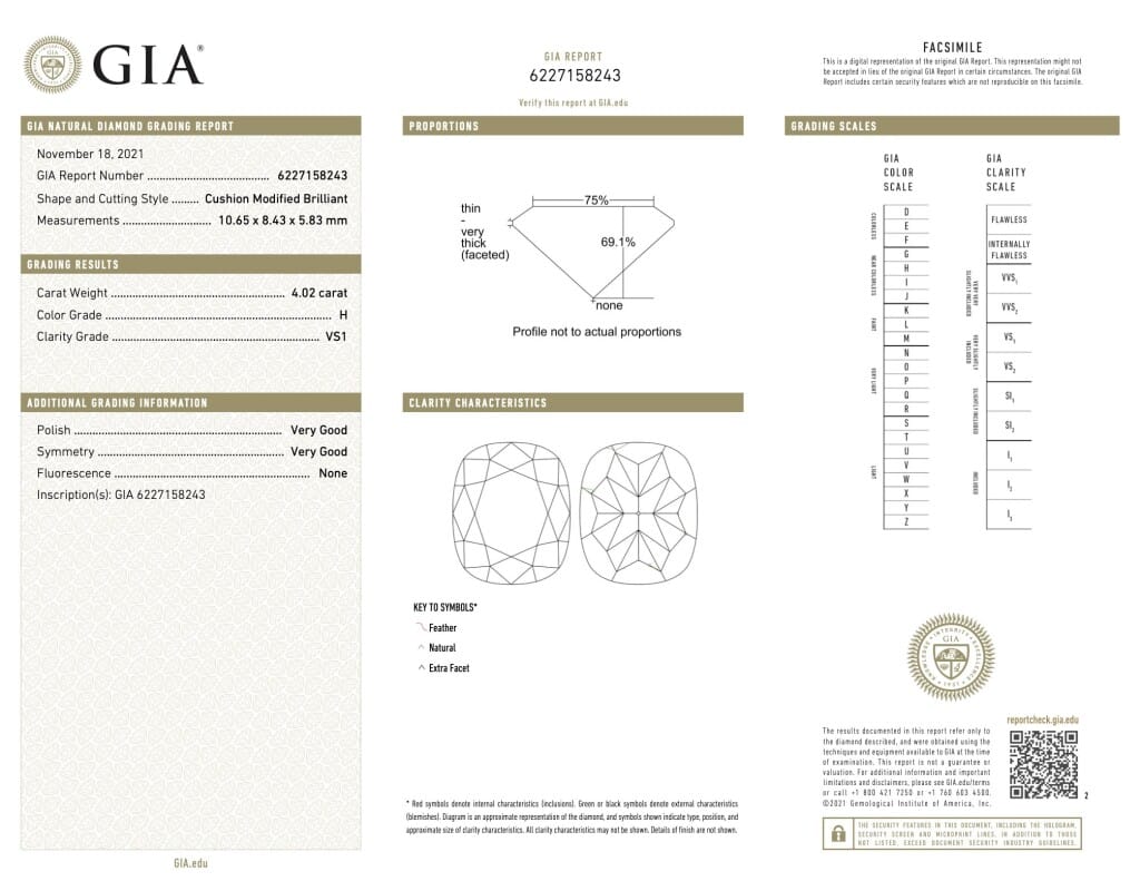 Platinum, Gold and 4.02ct Cushion Shape Diamond Solitaire Engagement Ring