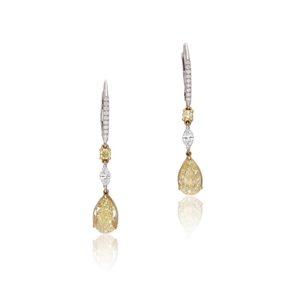 White Gold, Gold, 2.94ct Fancy Yellow Diamond and Diamond Drop Earrings