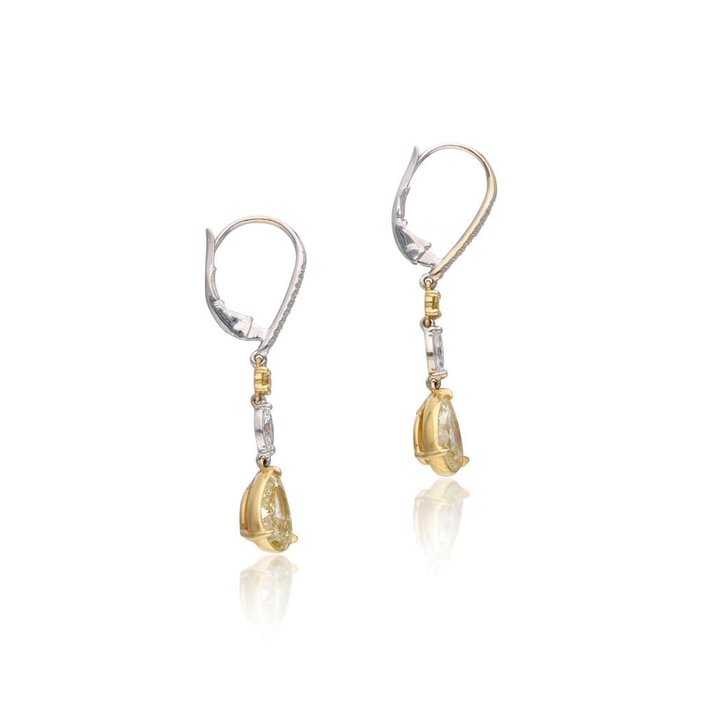 White Gold, Gold, 2.94ct Fancy Yellow Diamond and Diamond Drop Earrings