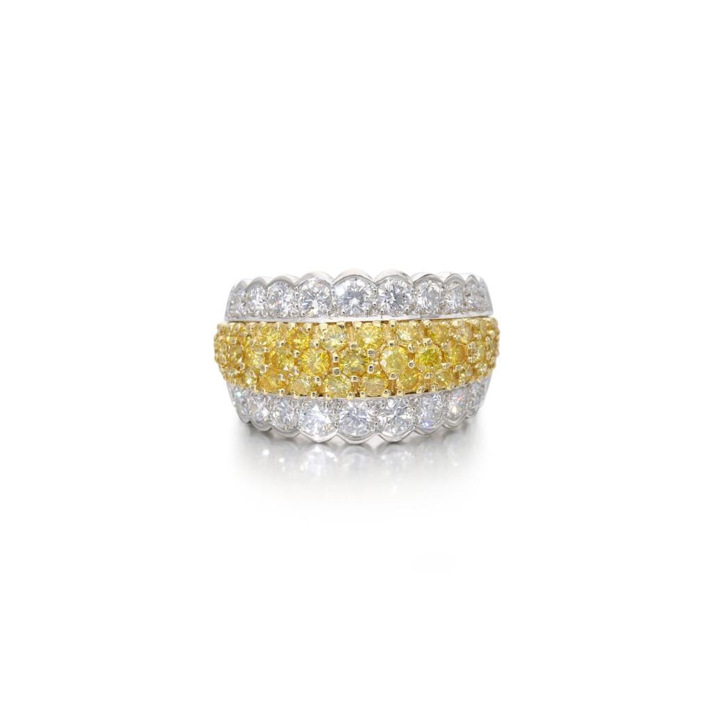 Platinum, Gold, Yellow Diamond and Diamond Band Ring