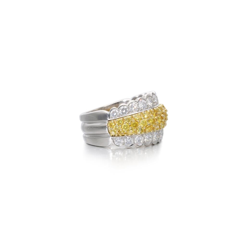 Platinum, Gold, Yellow Diamond and Diamond Band Ring