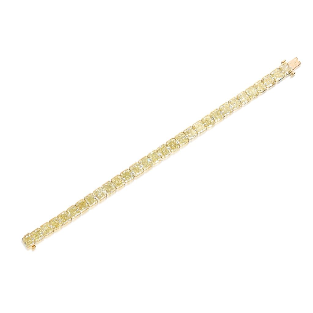 Gold and 43.35ctw Radiant Cut Yellow Diamond Tennis Bracelet