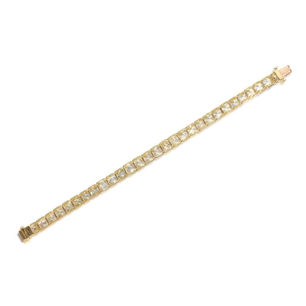 Gold and 43.35ctw Radiant Cut Yellow Diamond Tennis Bracelet