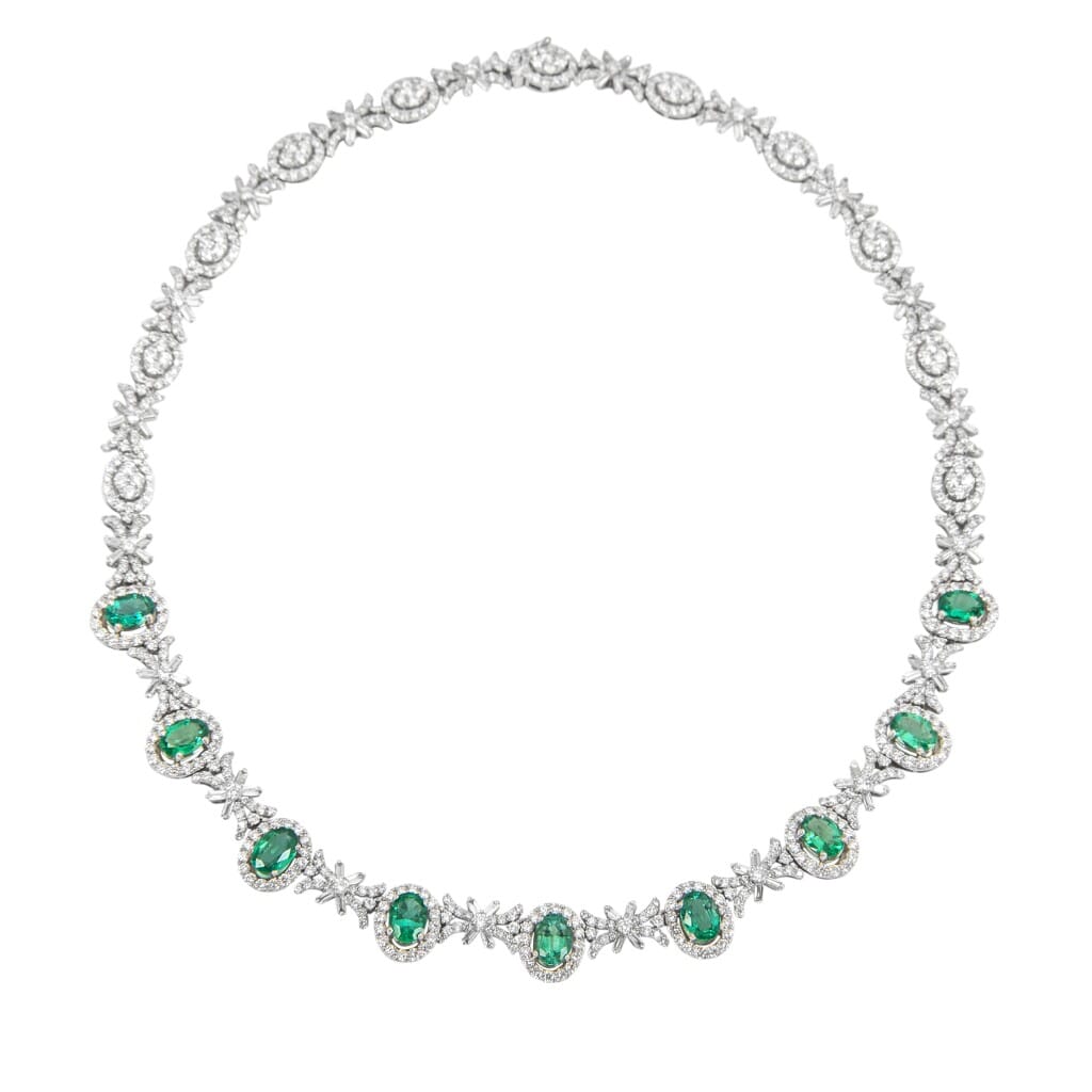 White Gold, Emerald and Diamond Necklace