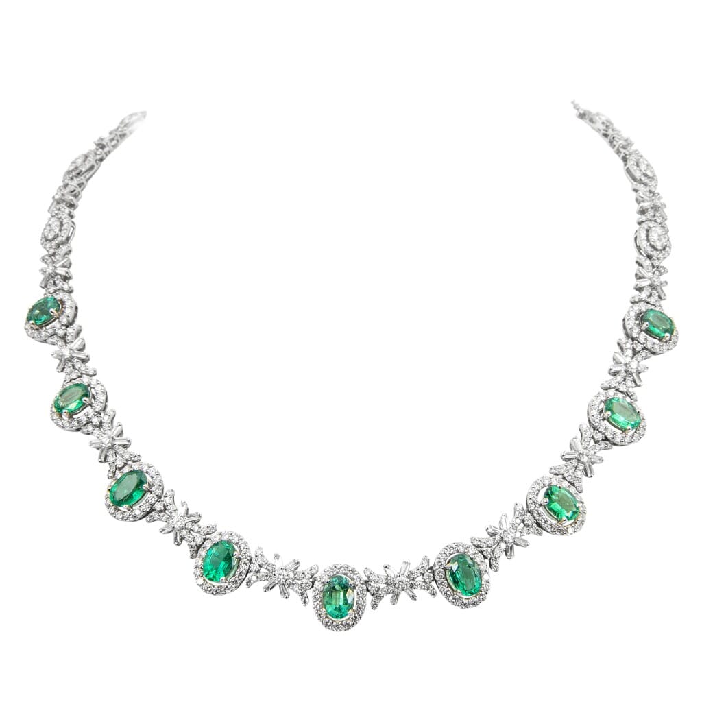 White Gold, Emerald and Diamond Necklace