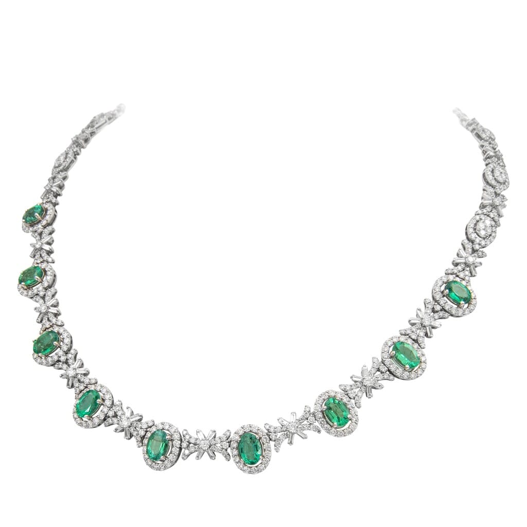 White Gold, Emerald and Diamond Necklace