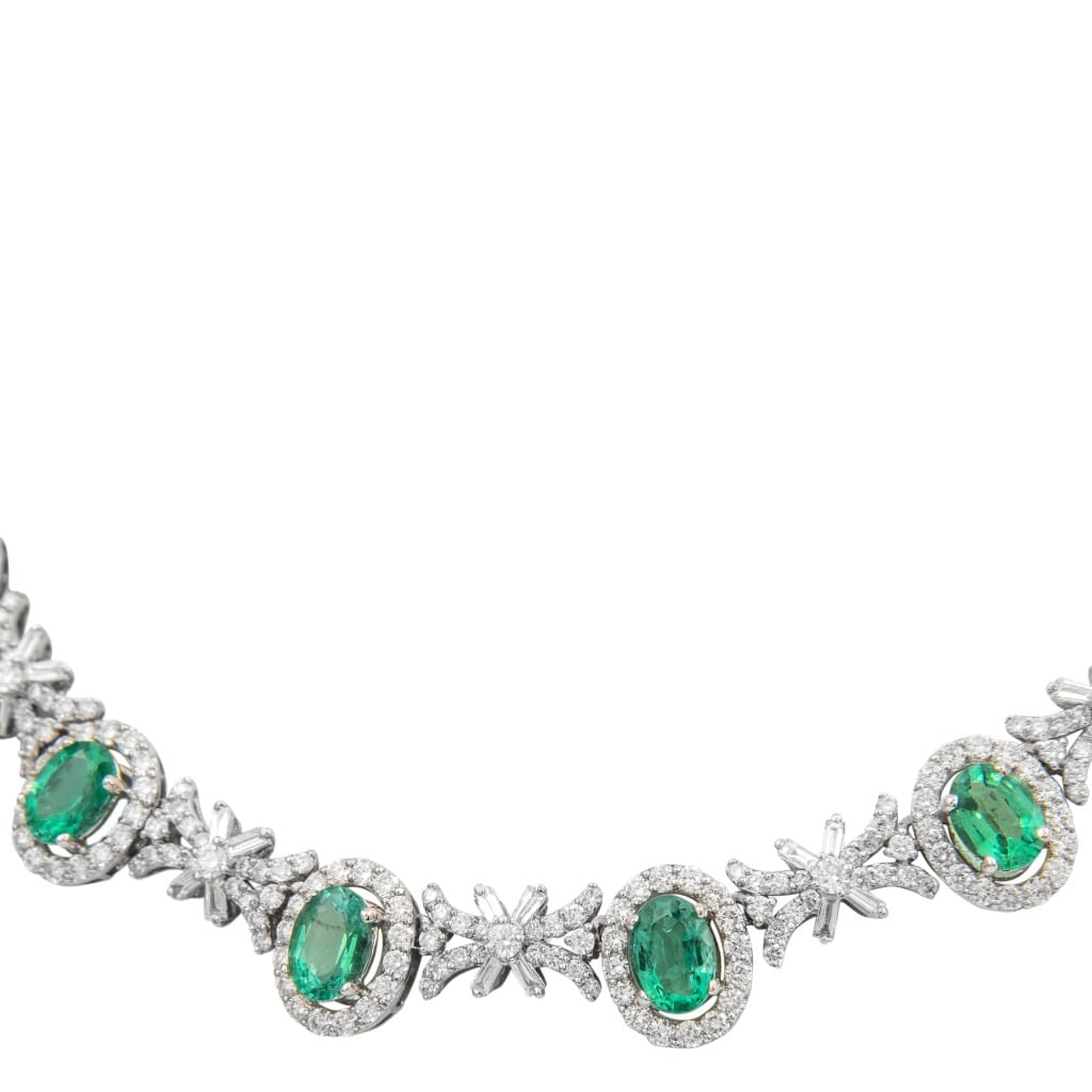 White Gold, Emerald and Diamond Necklace