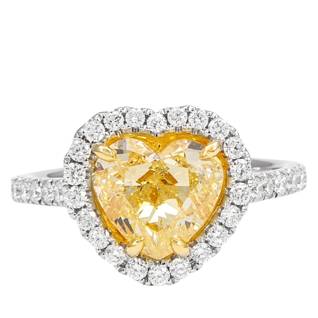 White Gold, Gold, 2.58ct Heart Shape Fancy Light Yellow Diamond and Diamond Ring