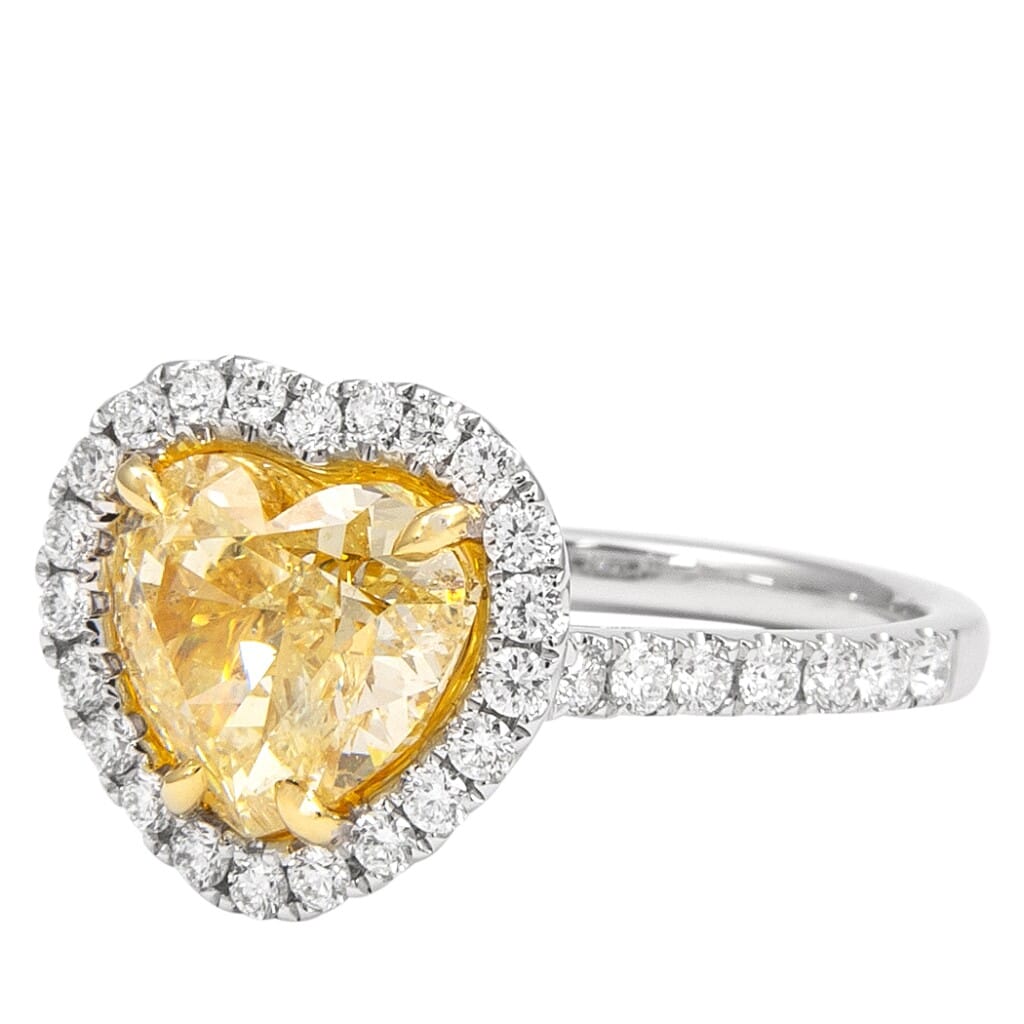 White Gold, Gold, 2.58ct Heart Shape Fancy Light Yellow Diamond and Diamond Ring