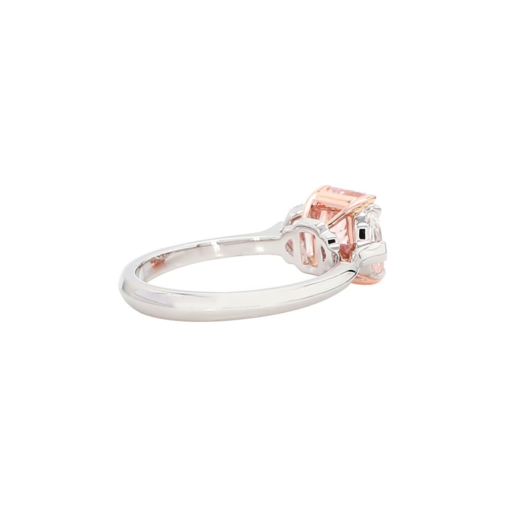 Platinum, 2.02ct Radiant Cut Fancy Brownish Pink Diamond and Diamond Three Stone Engagement Ring