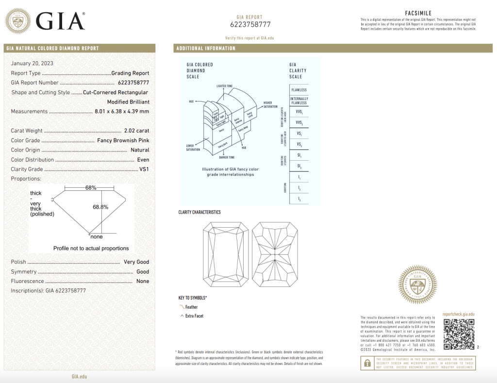 Platinum, 2.02ct Radiant Cut Fancy Brownish Pink Diamond and Diamond Three Stone Engagement Ring