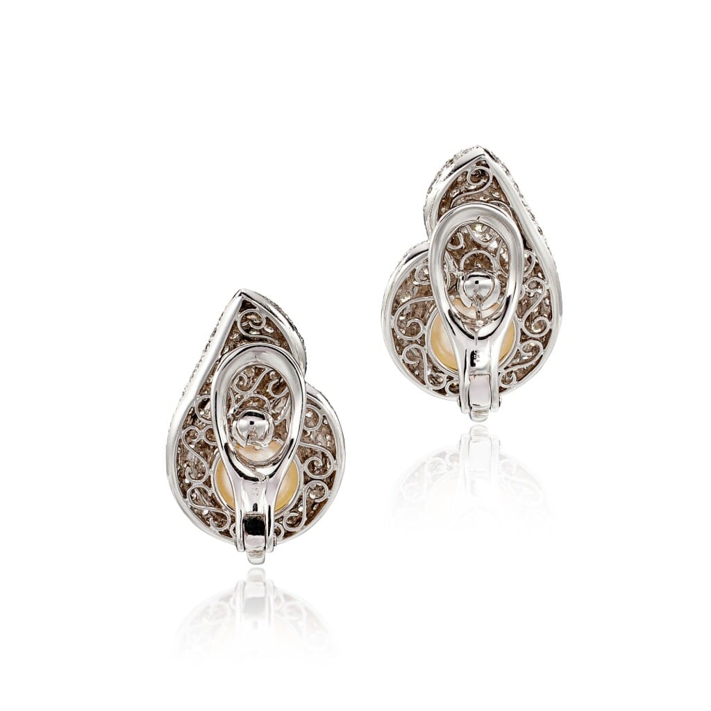 White Gold, Cultured Pearl and Diamond Earclips