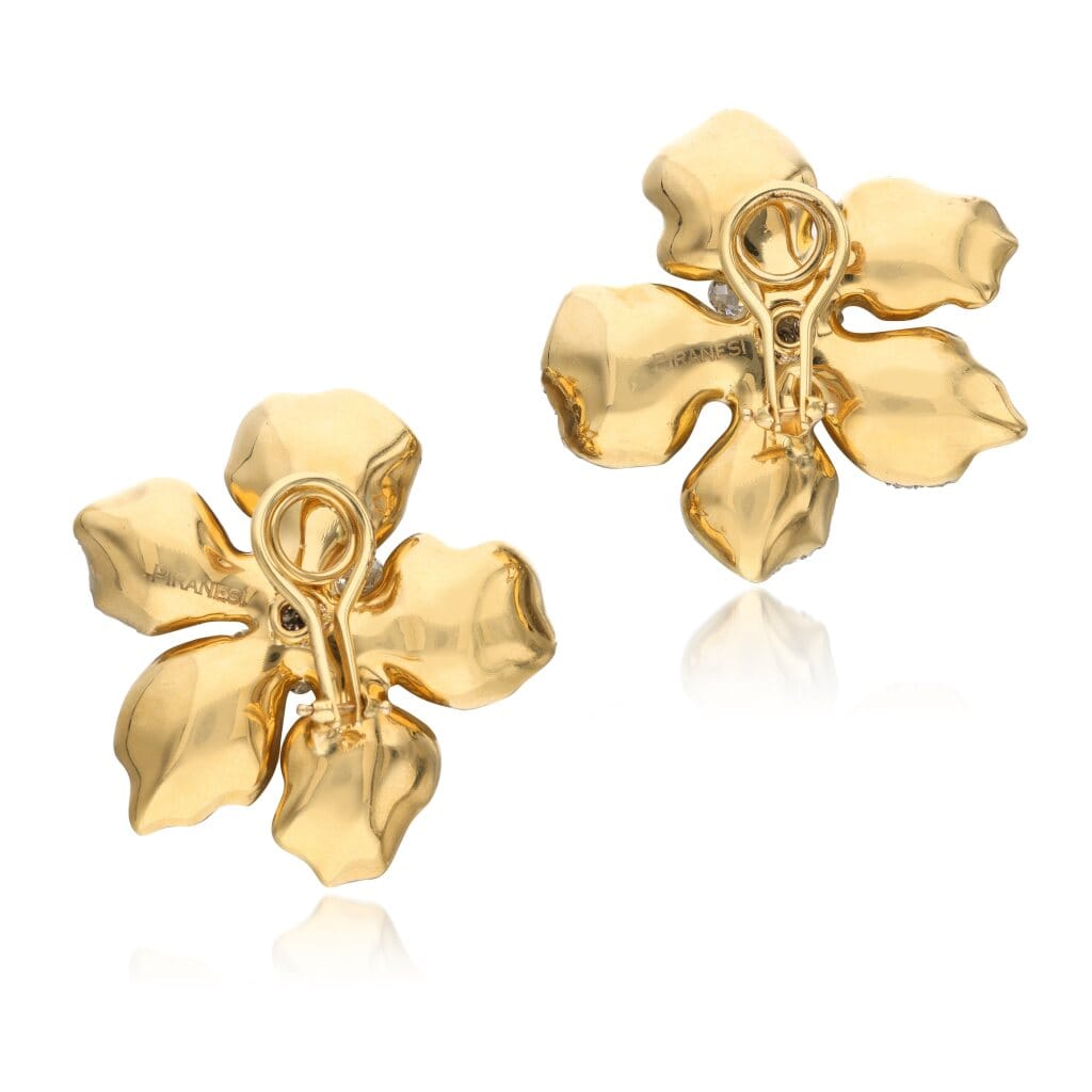 Gold and Diamond Flower Earclips