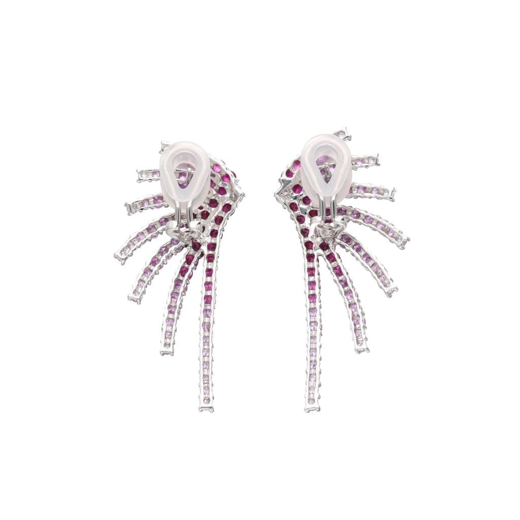 White Gold, Ruby, Pink Sapphire and Diamond Firework Earrings