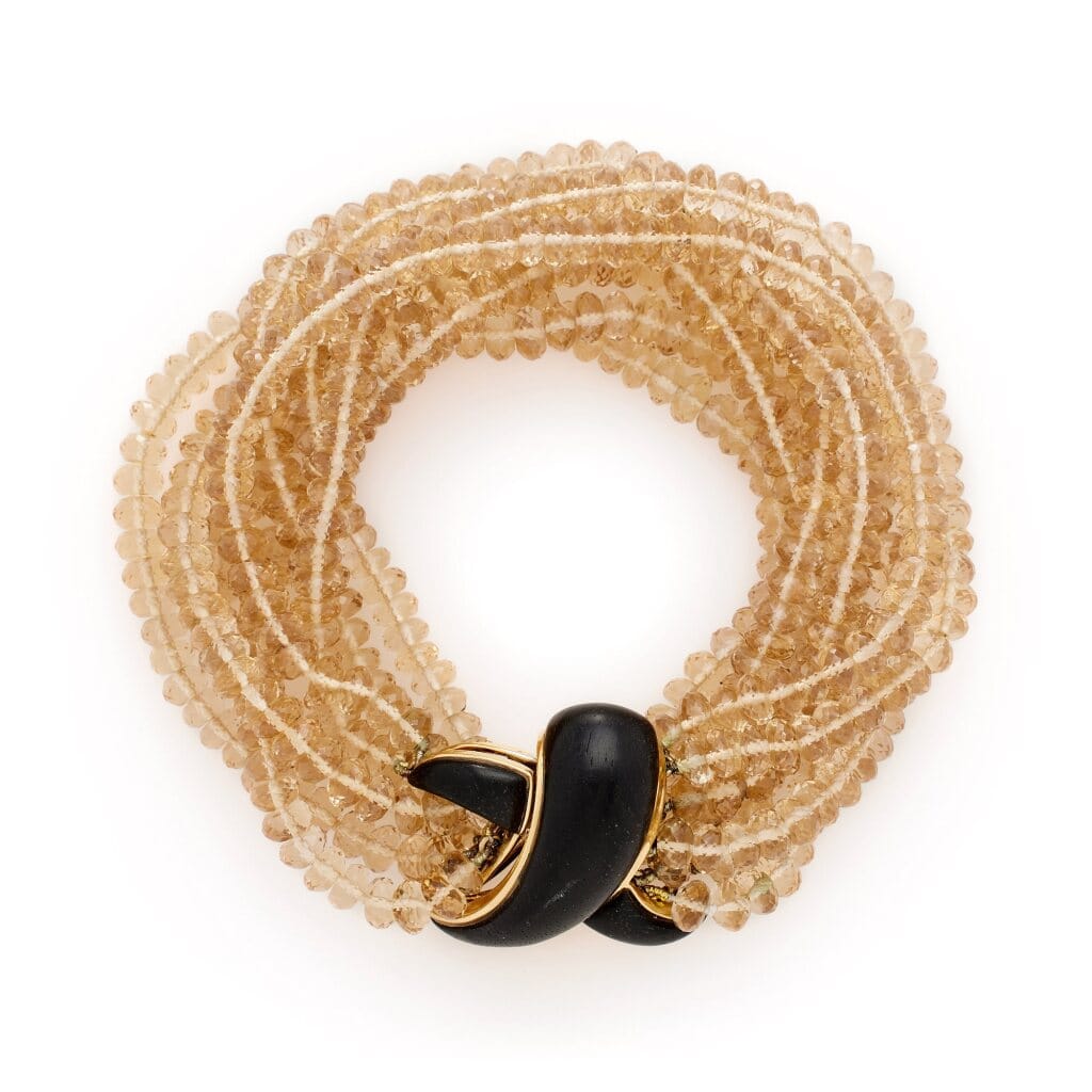 Gold, Coral and Smoky Quartz Bracelet
