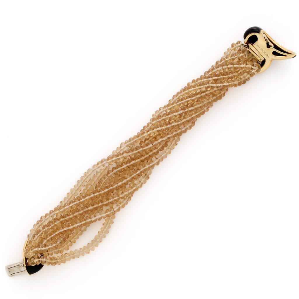 Gold, Coral and Smoky Quartz Bracelet