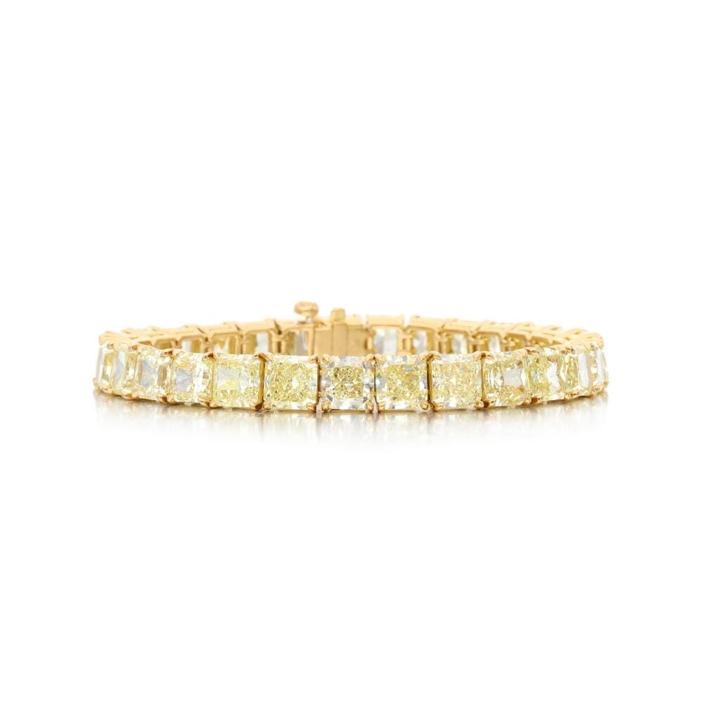 Gold and 33.05ctw Radiant Cut Fancy Light Yellow Diamond Tennis Bracelet
