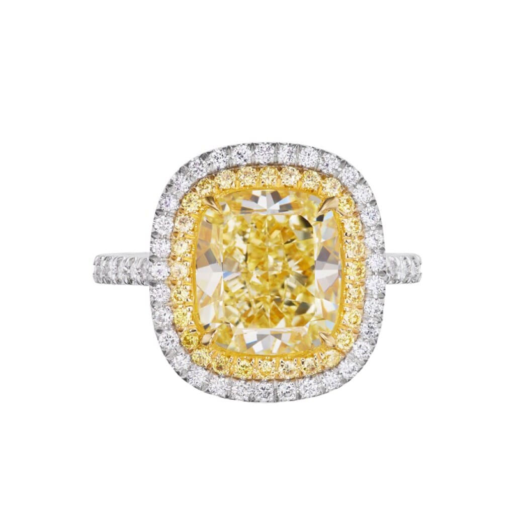 Platinum, Gold, 4.32ct Fancy Yellow Diamond and Diamond Engagement Ring