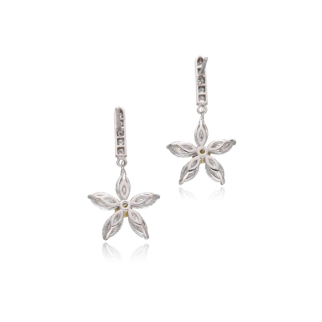 Platinum, Yellow Diamond and Diamond Drop Earrings