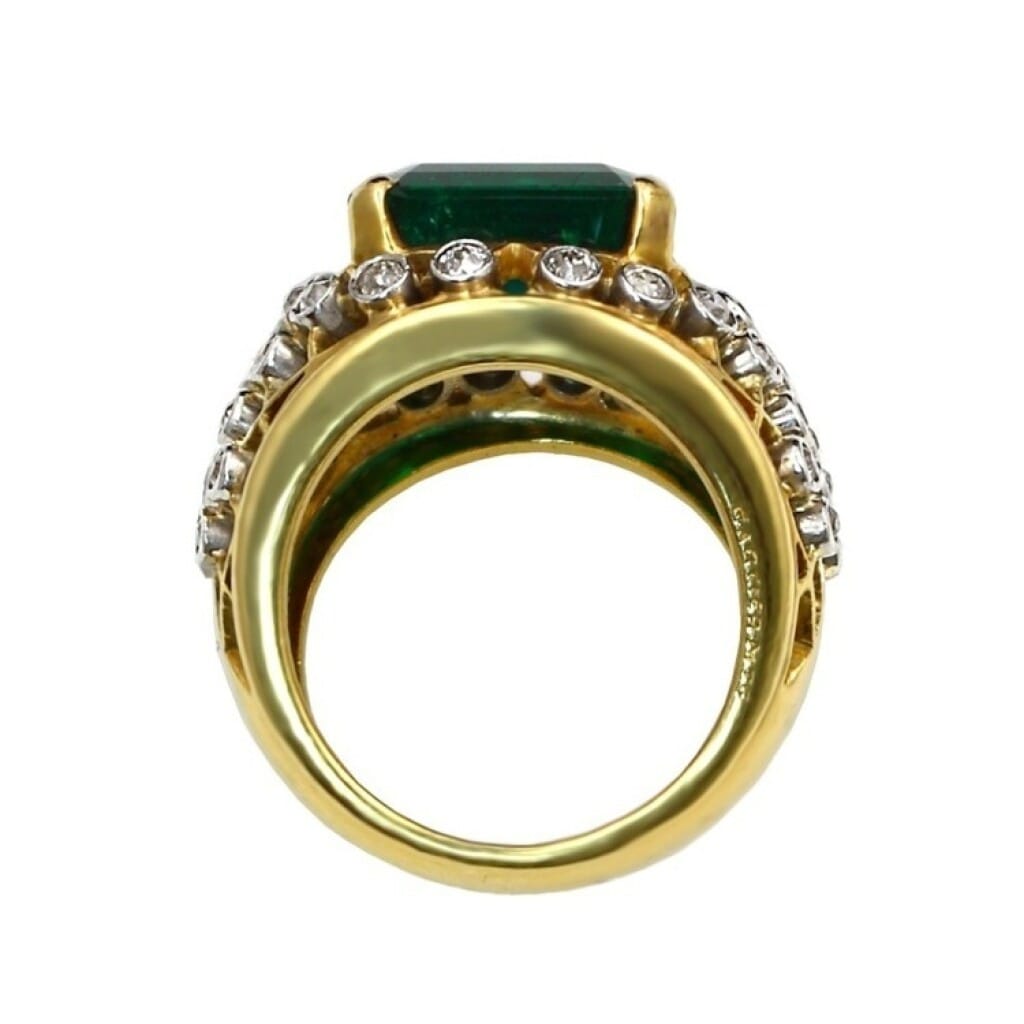 Vintage Gold, 6.11ct Colombian Emerald and Diamond Ring