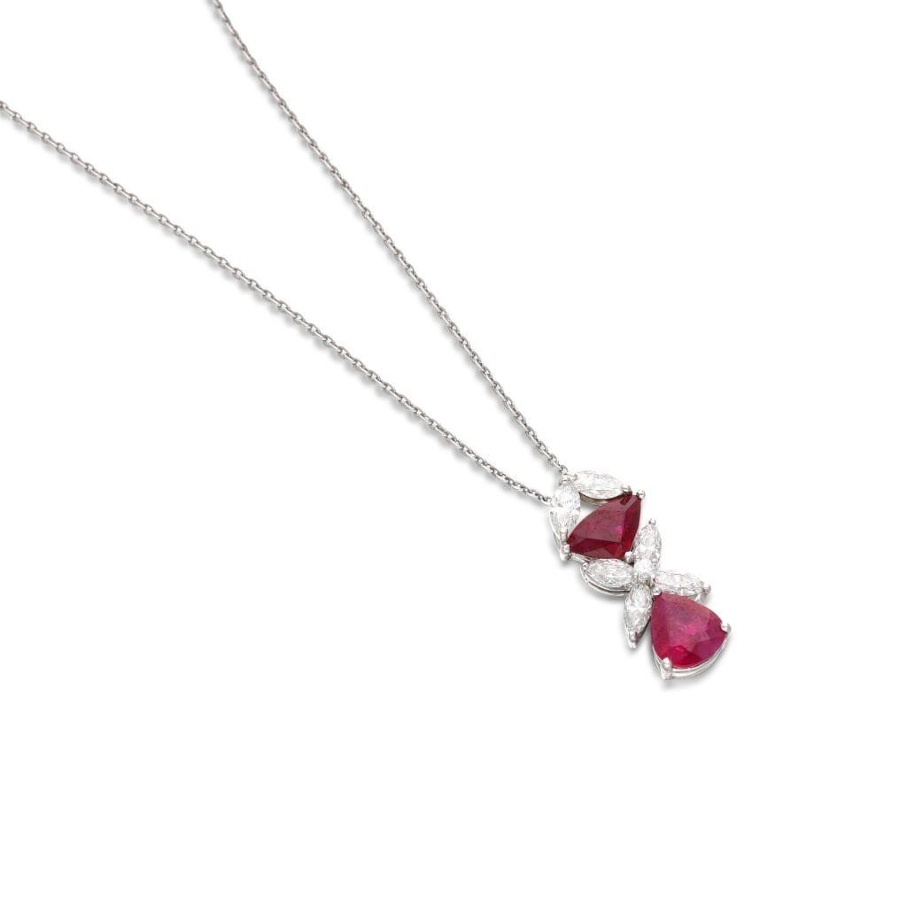 Platinum, Burmese Ruby and Diamond Pendant Necklace