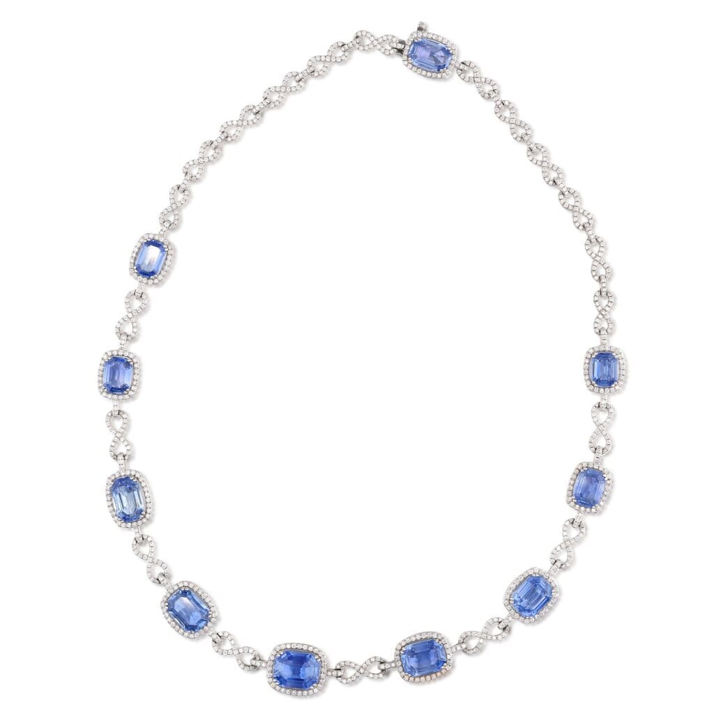 Platinum, Ceylon Sapphire and Diamond Necklace