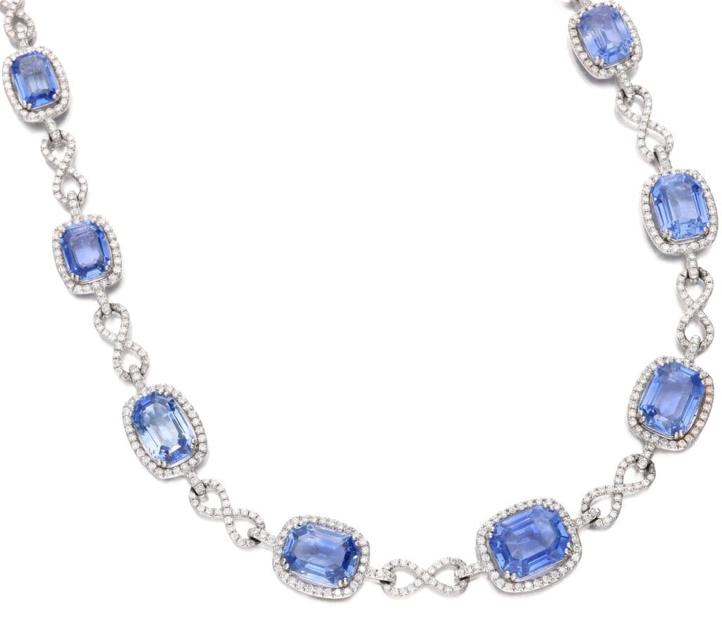Platinum, Ceylon Sapphire and Diamond Necklace