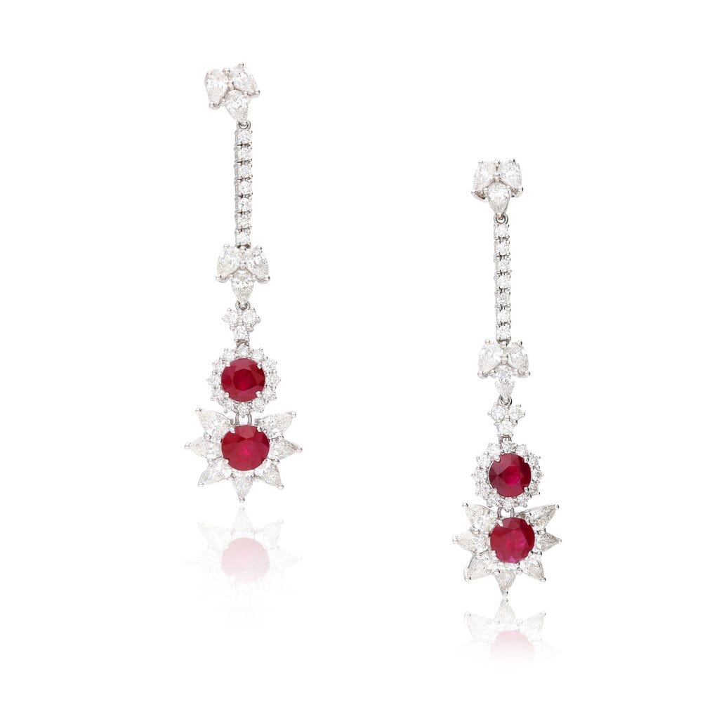 White Gold, 7.50ct Burmese Ruby and Diamond Drop Earrings