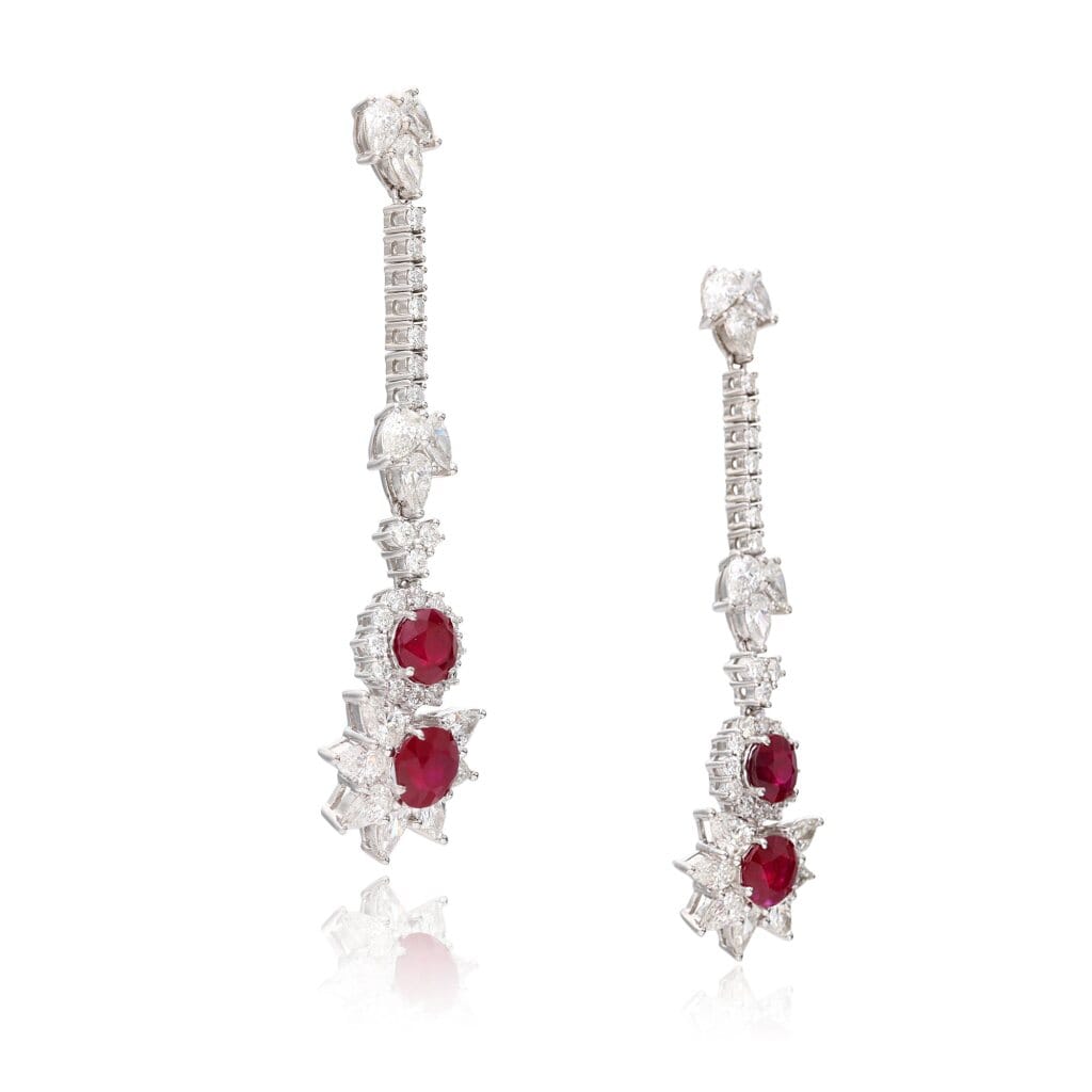 White Gold, 7.50ct Burmese Ruby and Diamond Drop Earrings