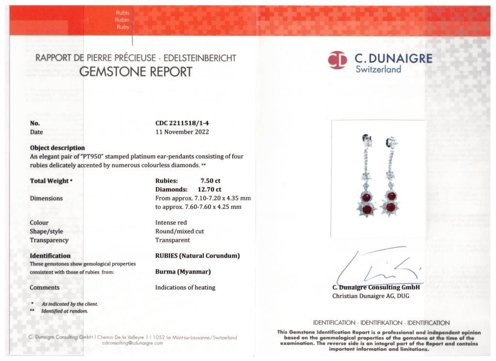 White Gold, 7.50ct Burmese Ruby and Diamond Drop Earrings