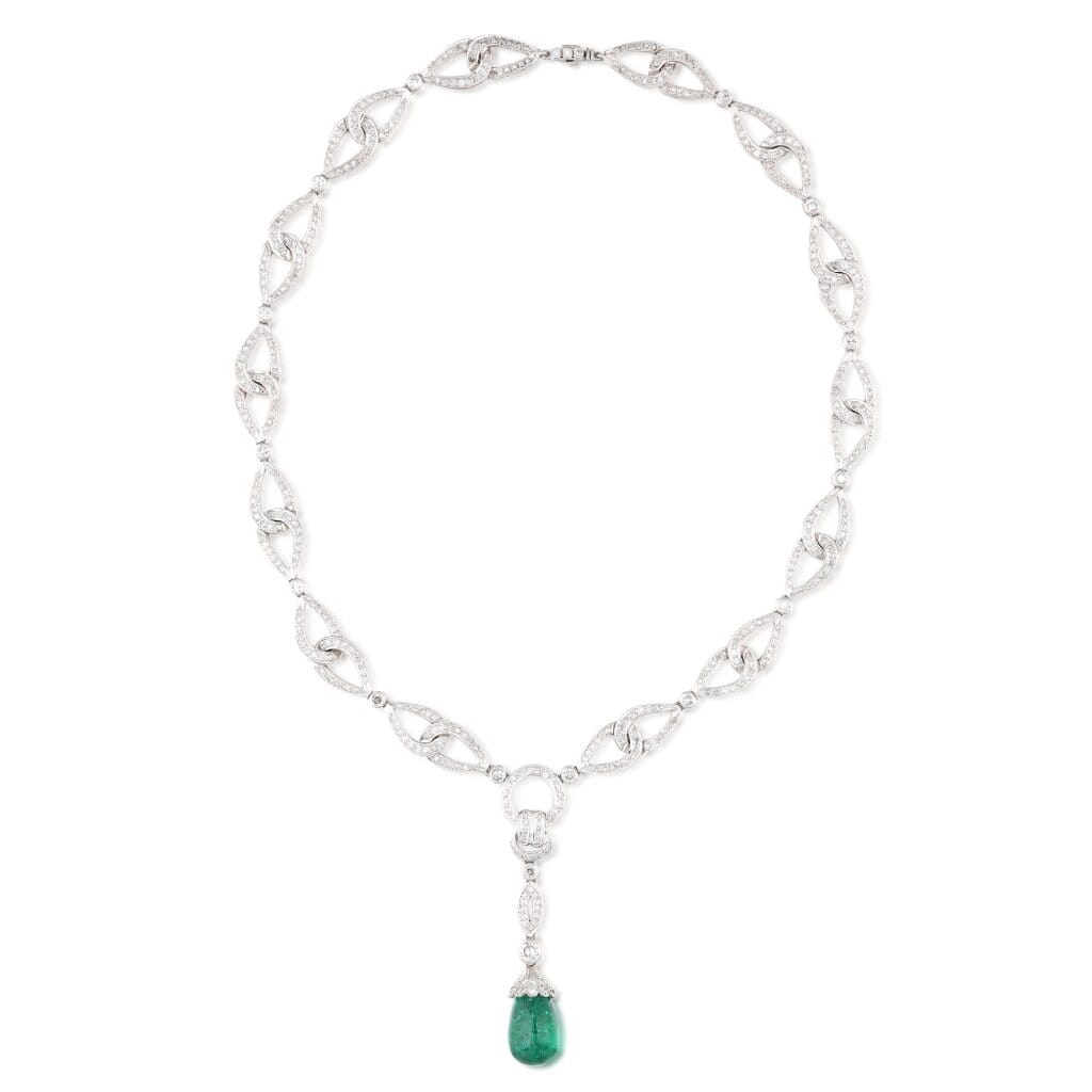 White Gold, Emerald and Diamond Necklace