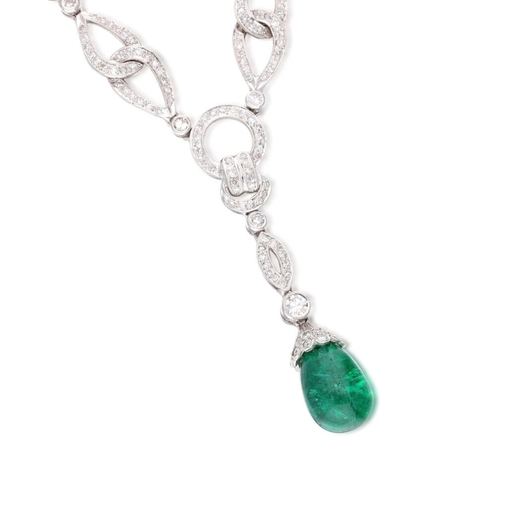 White Gold, Emerald and Diamond Necklace