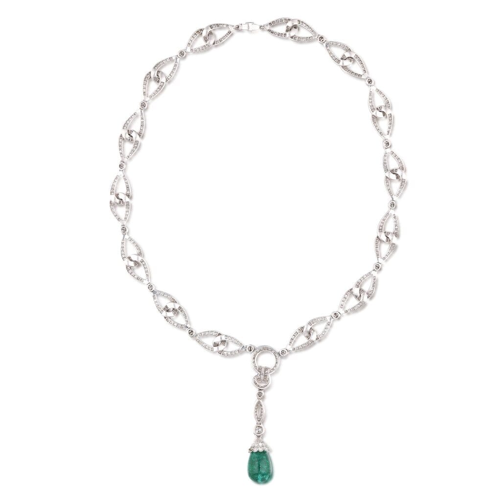 White Gold, Emerald and Diamond Necklace