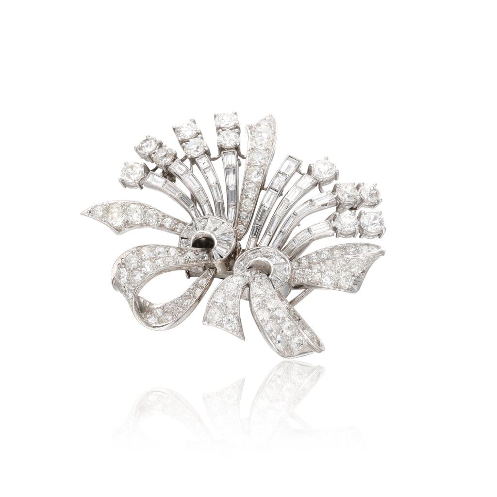 Platinum and Diamond Art Deco Convertible Double Clip Brooch