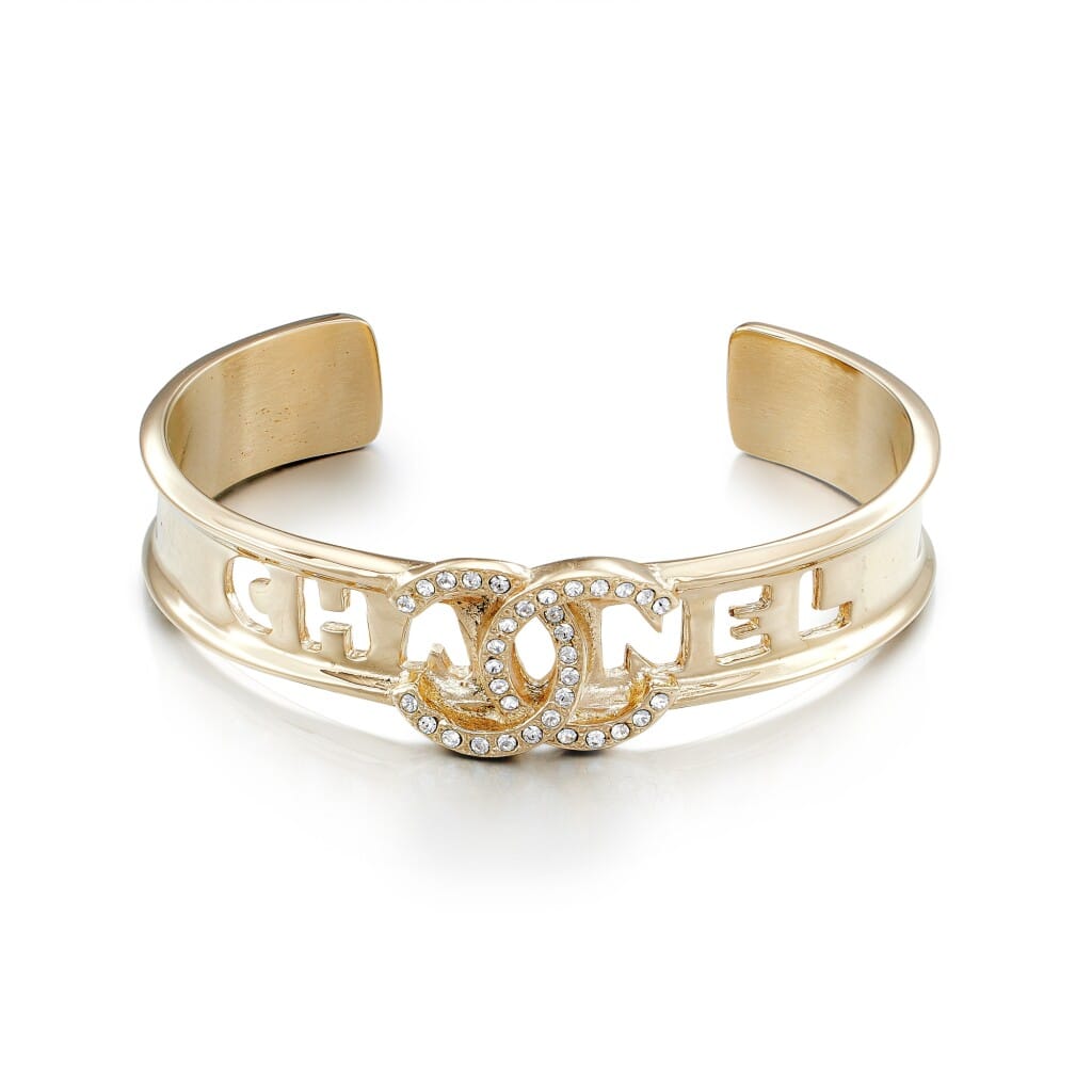 Pale Gold Metal and Crystal CC Bangle