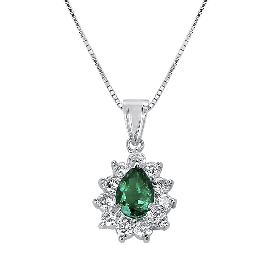 Platinum, Emerald and Diamond Pendant Necklace