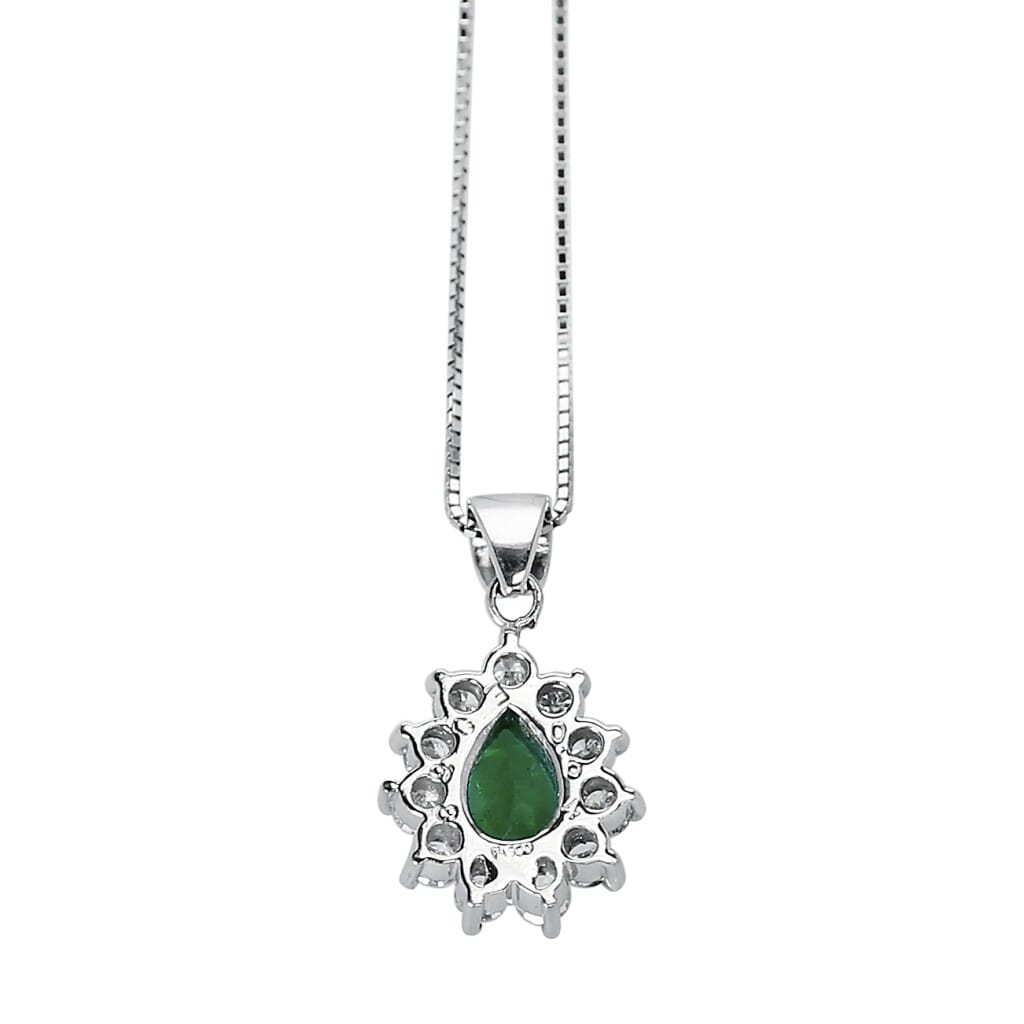 Platinum, Emerald and Diamond Pendant Necklace