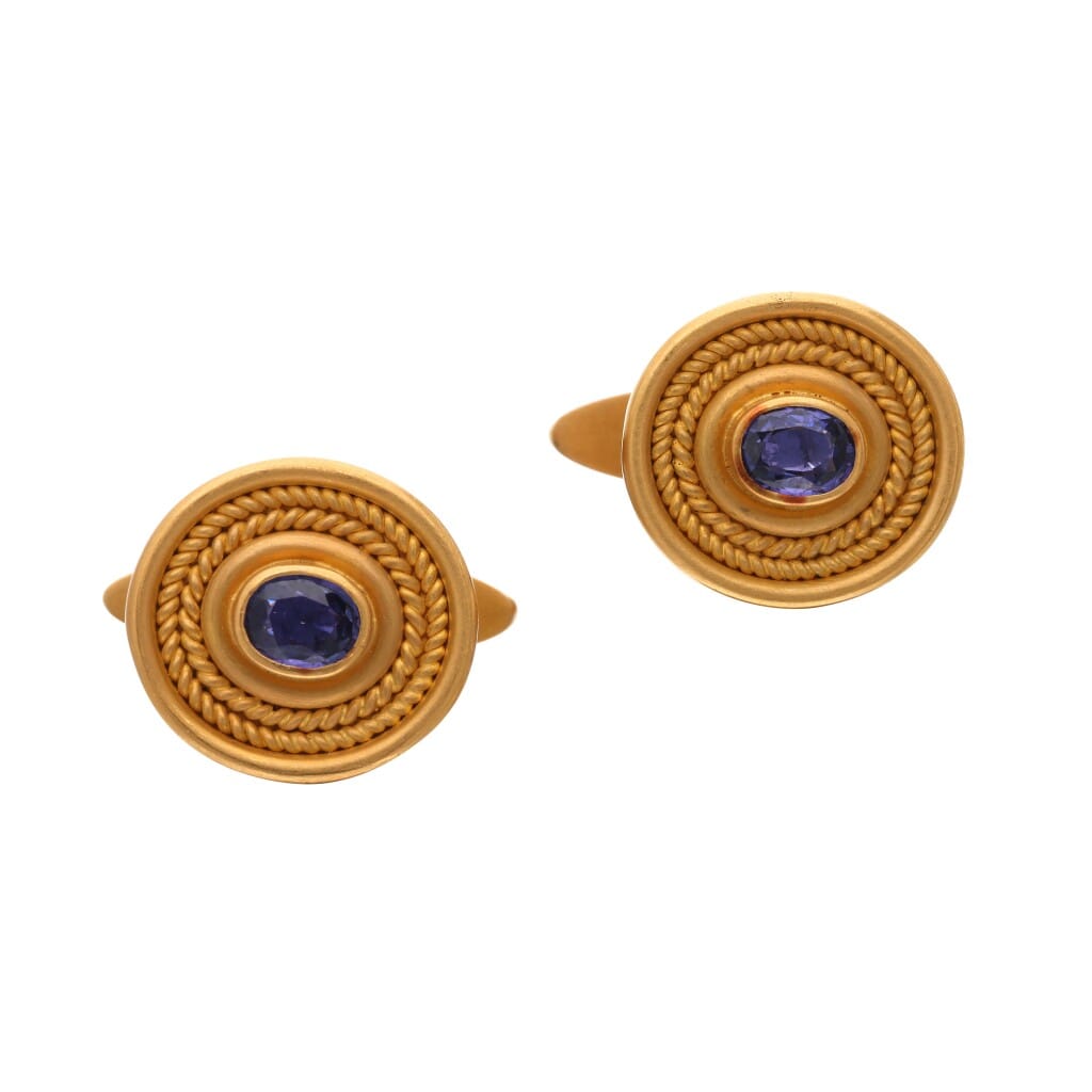 Gold and Purple Sapphire Cufflinks