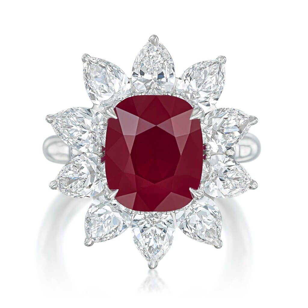 Platinum, 5.71ct Burma Ruby and Diamond Ring