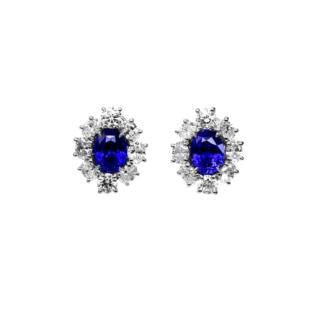 Platinum, White Gold, 6.53ct Ceylon Sapphire and Diamond Earclips