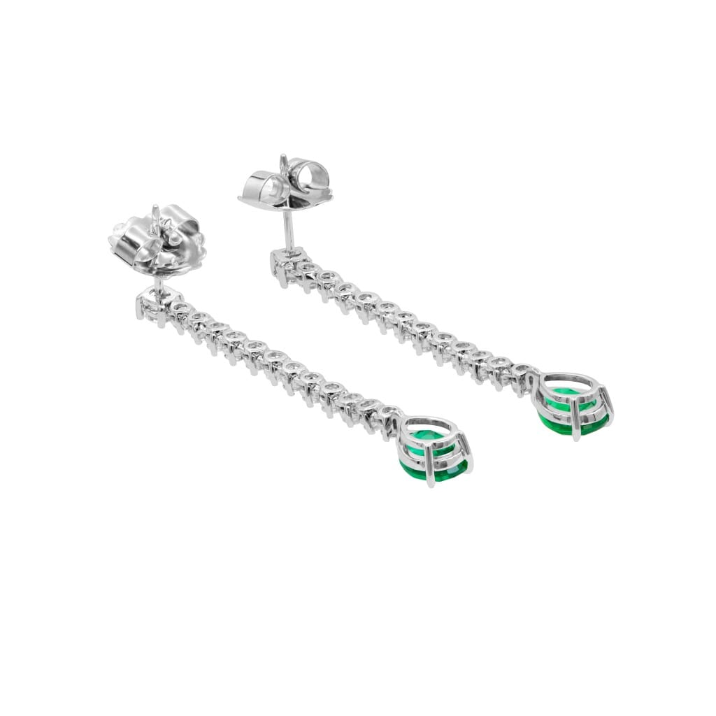 White Gold, Emerald and Diamond Drop Earrings
