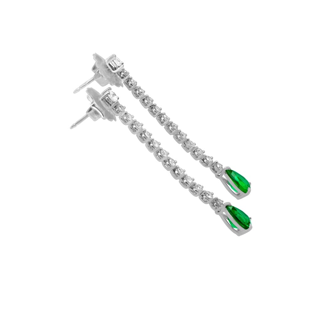 White Gold, Emerald and Diamond Drop Earrings