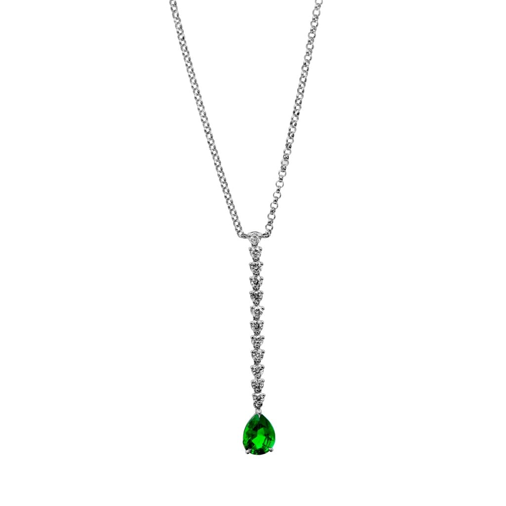 White Gold, Emerald and Diamond Pendant Necklace