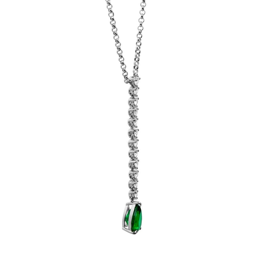 White Gold, Emerald and Diamond Pendant Necklace