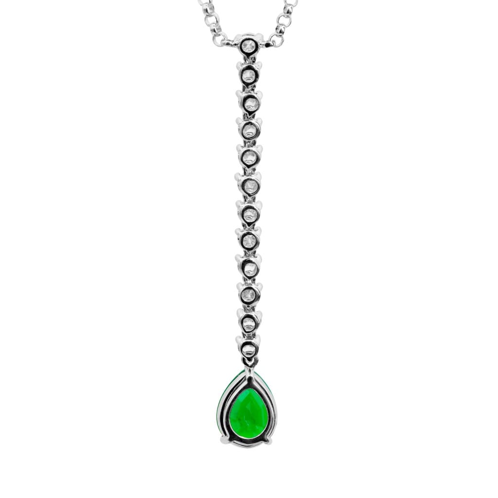 White Gold, Emerald and Diamond Pendant Necklace