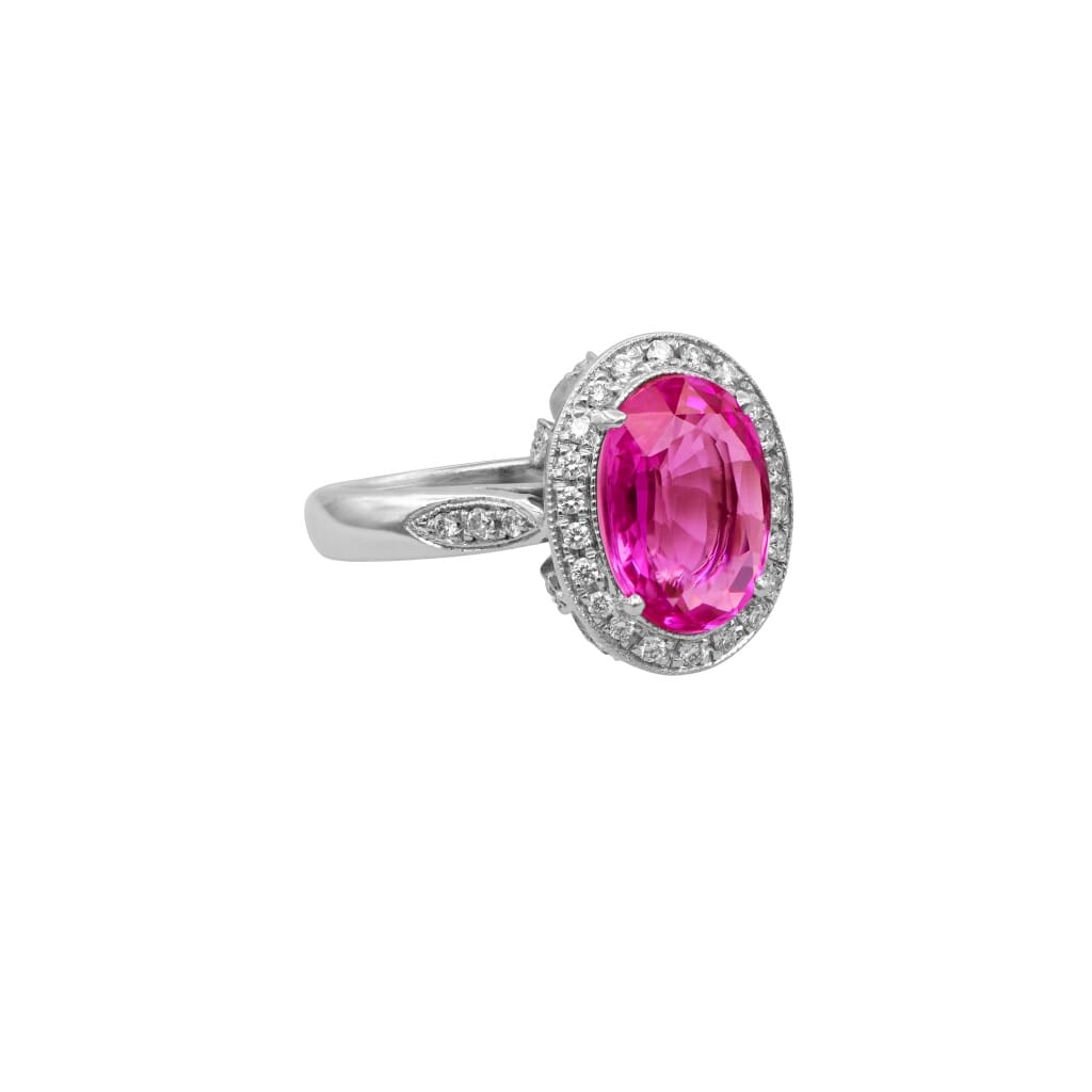 White Gold, 3.20ct Pink Sapphire and Diamond Ring