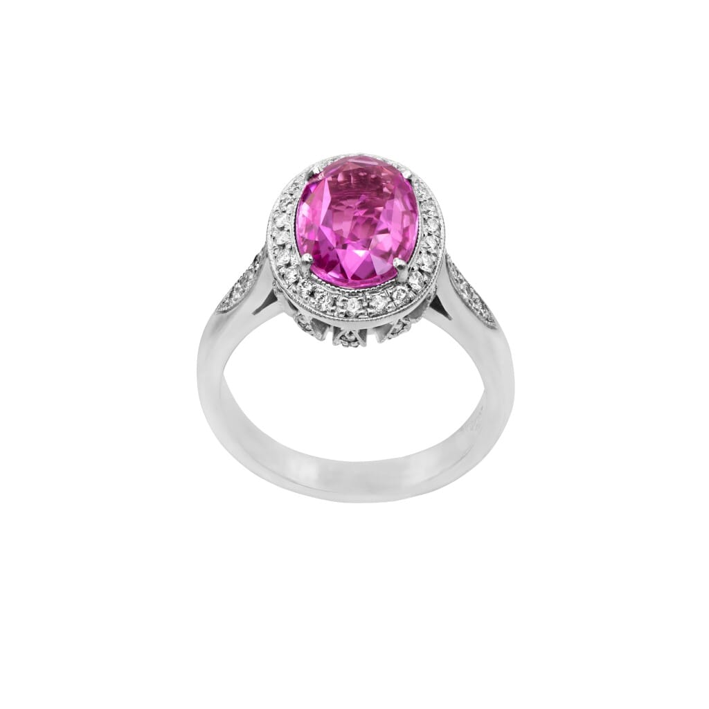 White Gold, 3.20ct Pink Sapphire and Diamond Ring
