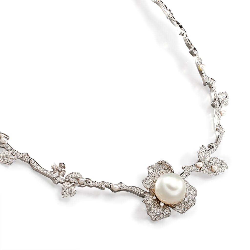 White Gold, South Sea Pearl and Diamond Collar Necklace