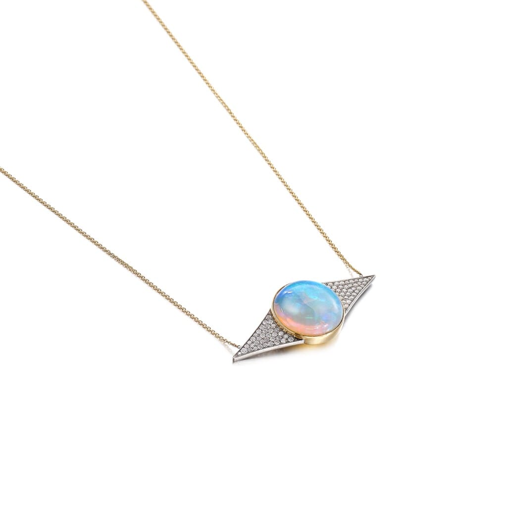 Gold, White Gold, Opal and Diamond Pendant Necklace